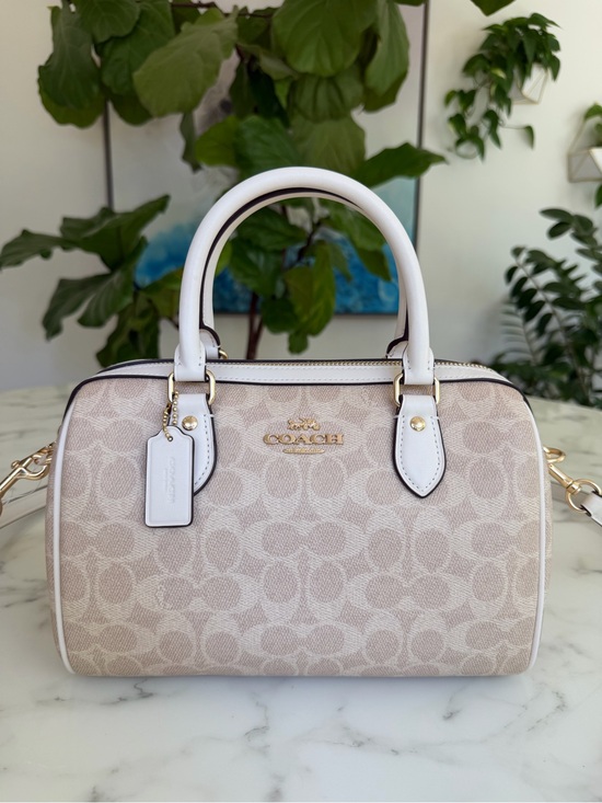 Coach Handbags - NWT COACH Rowan Satchel Bag in Signature Canvas Gold Sand Chalk CV961 Crossbody